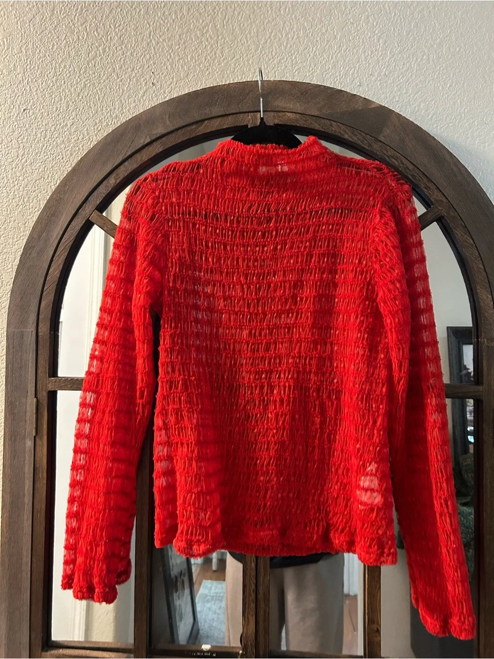 Anthropologie Sheer Red Long-Sleeve Knit Top